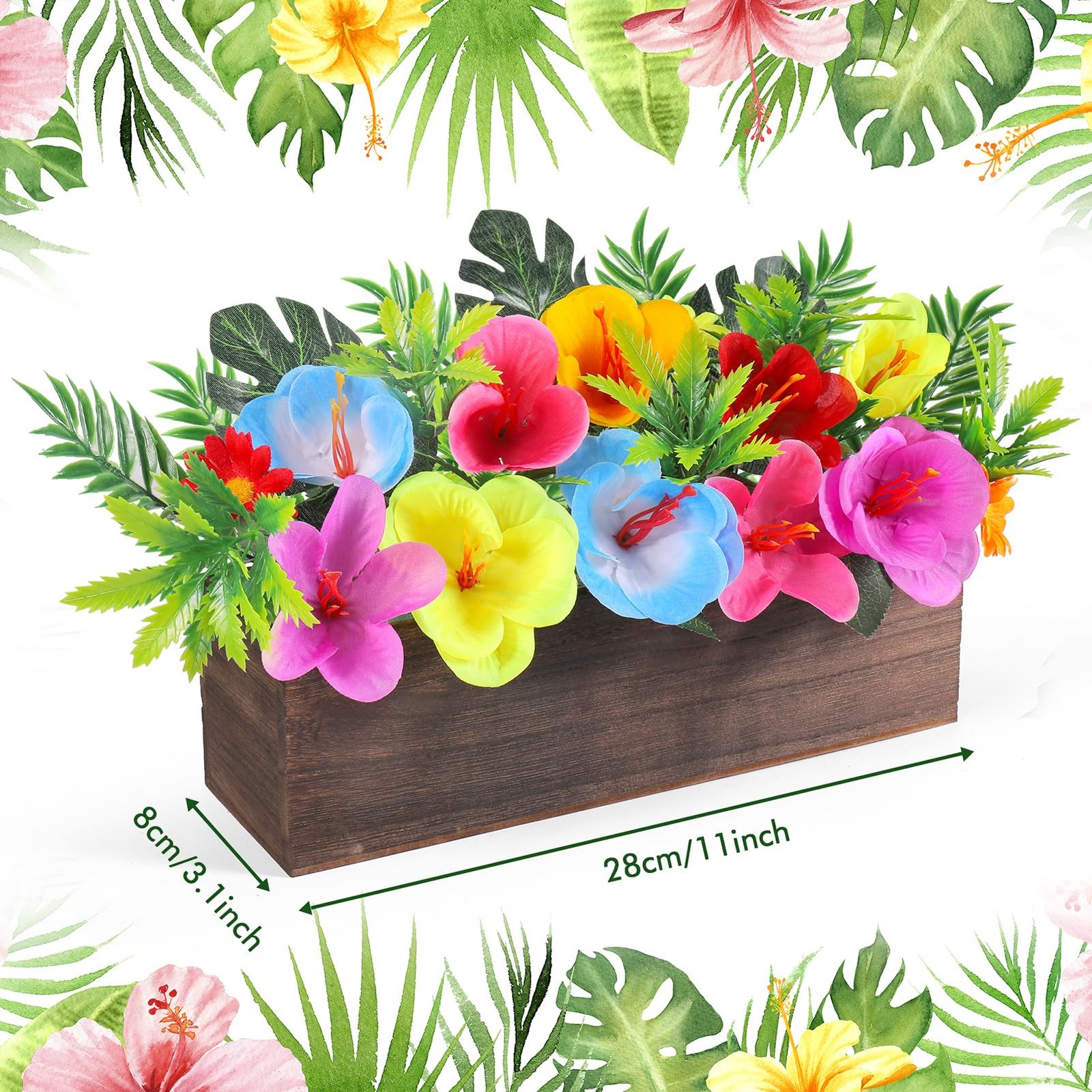 Hawaiian Table Centerpieces Artificial Hibiscus Flowers Arrangements Wooden C…