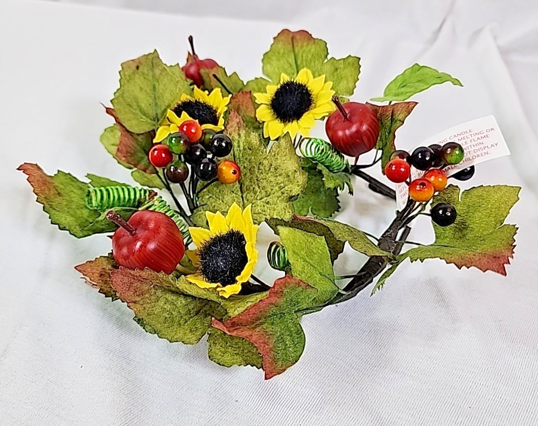 Princess House Set Of 2 Harvest Sunflower Candle Floral Pillar Rings #1200 ~ NEW
