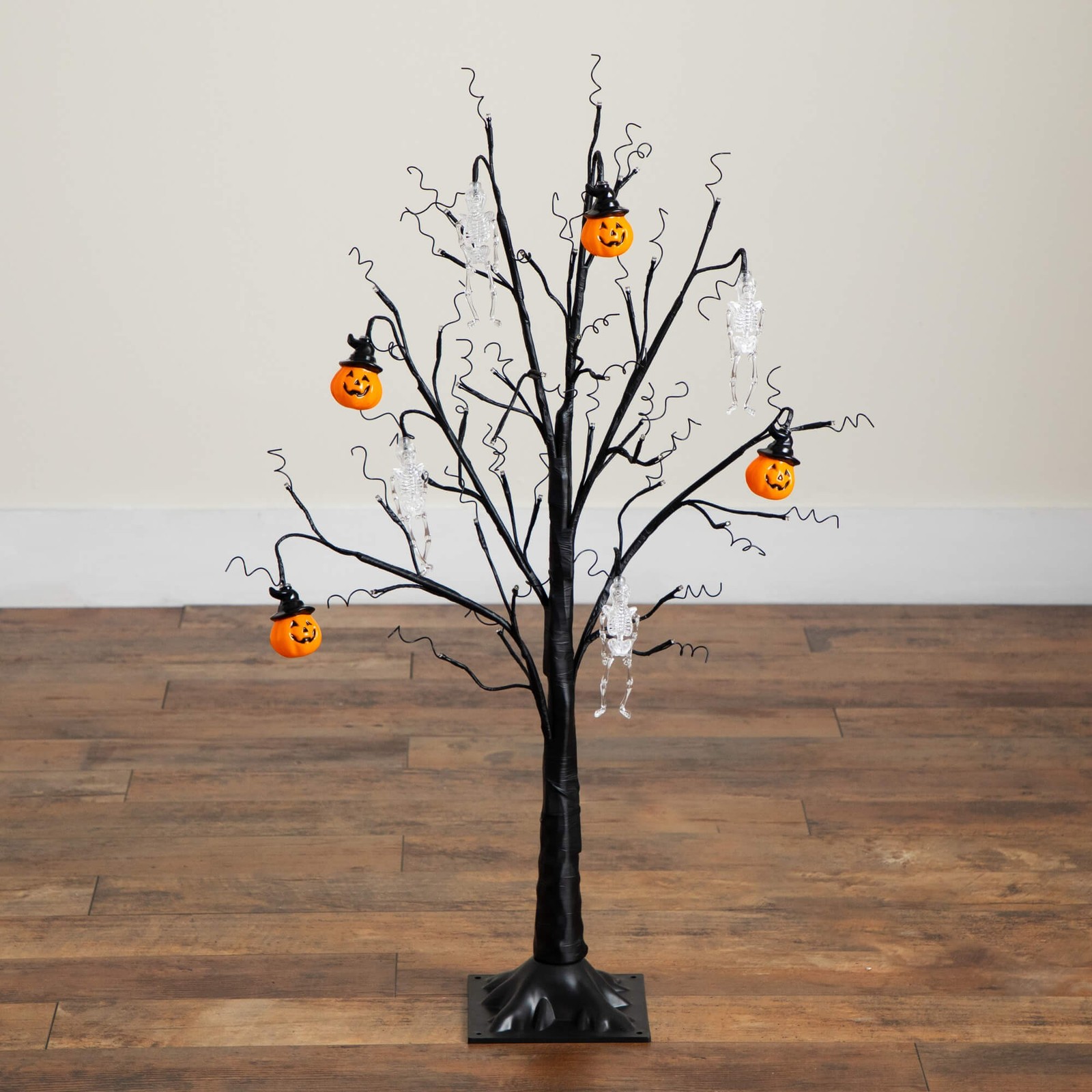 Nearly Natural 3ft Pre-Lit Halloween Pumpkins & Skulls Ornament Tree w/ 48 LED