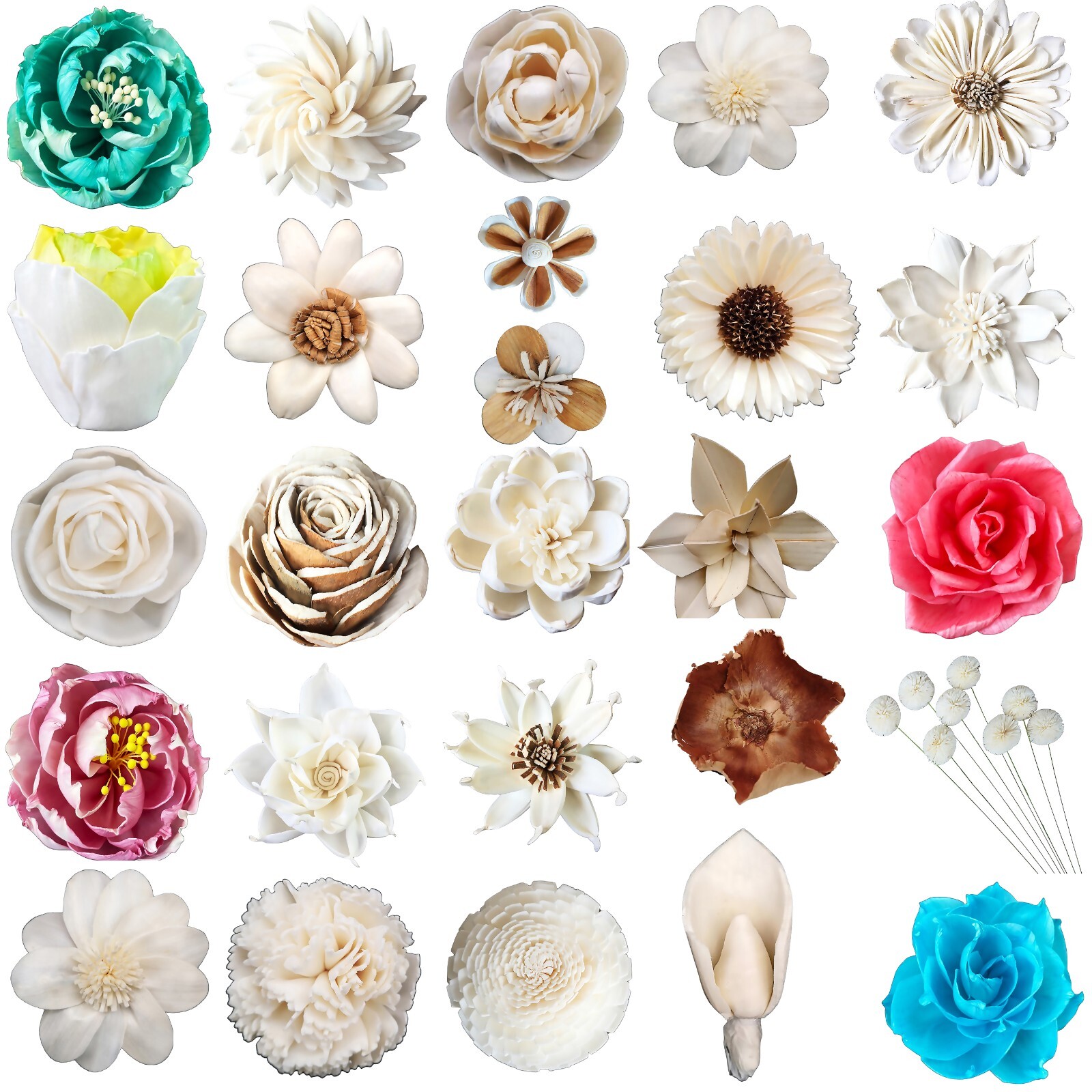 Wood Flowers Bouquet Multi Color Types Handmade with Stems DIY Easy Assemble(23)