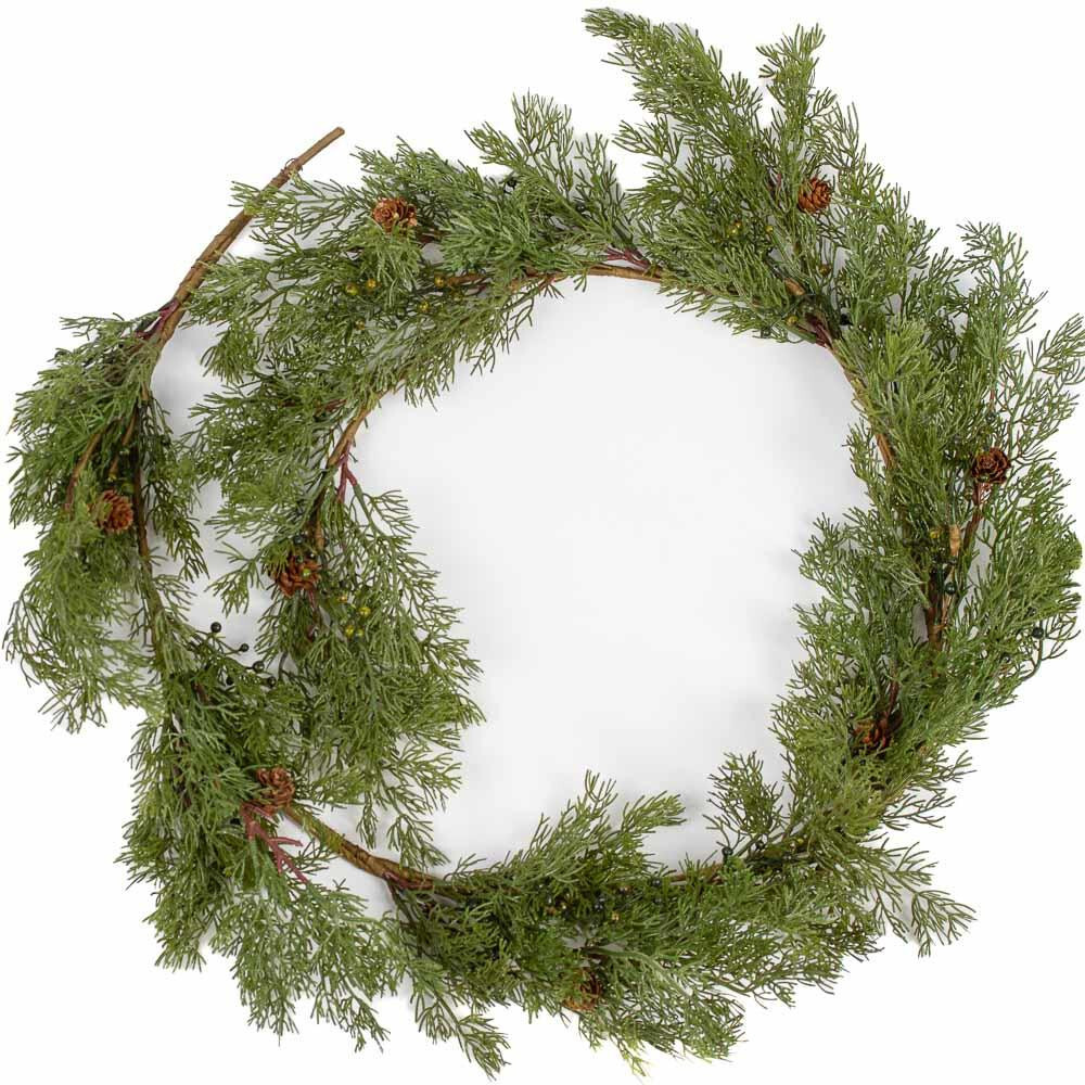 56″ Long Artificial Cedar Juniper Garland with Pine Cones