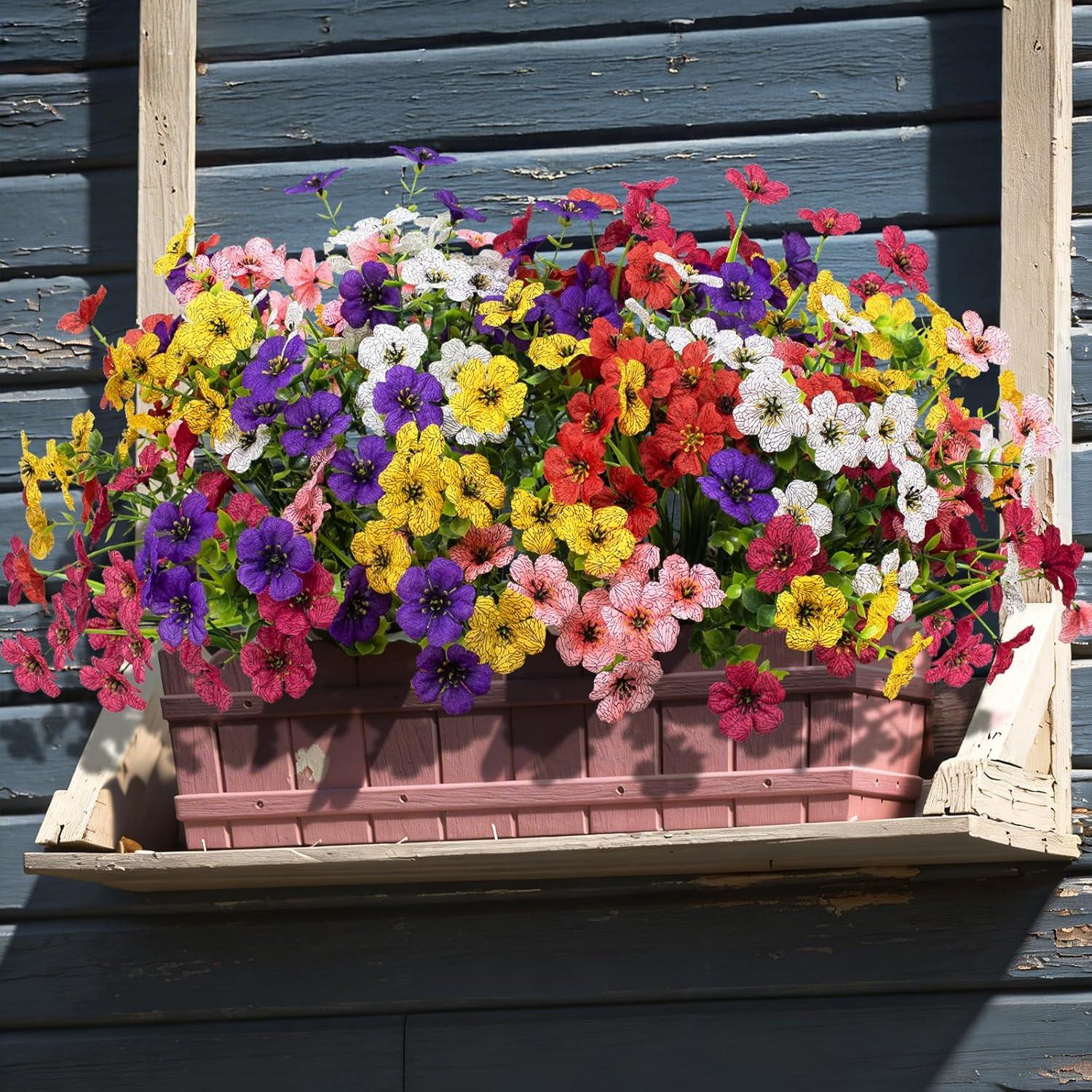 24 Bundles Outdoors Artificial Flowers UV Resistant Fake Silk Flowers Garden Por
