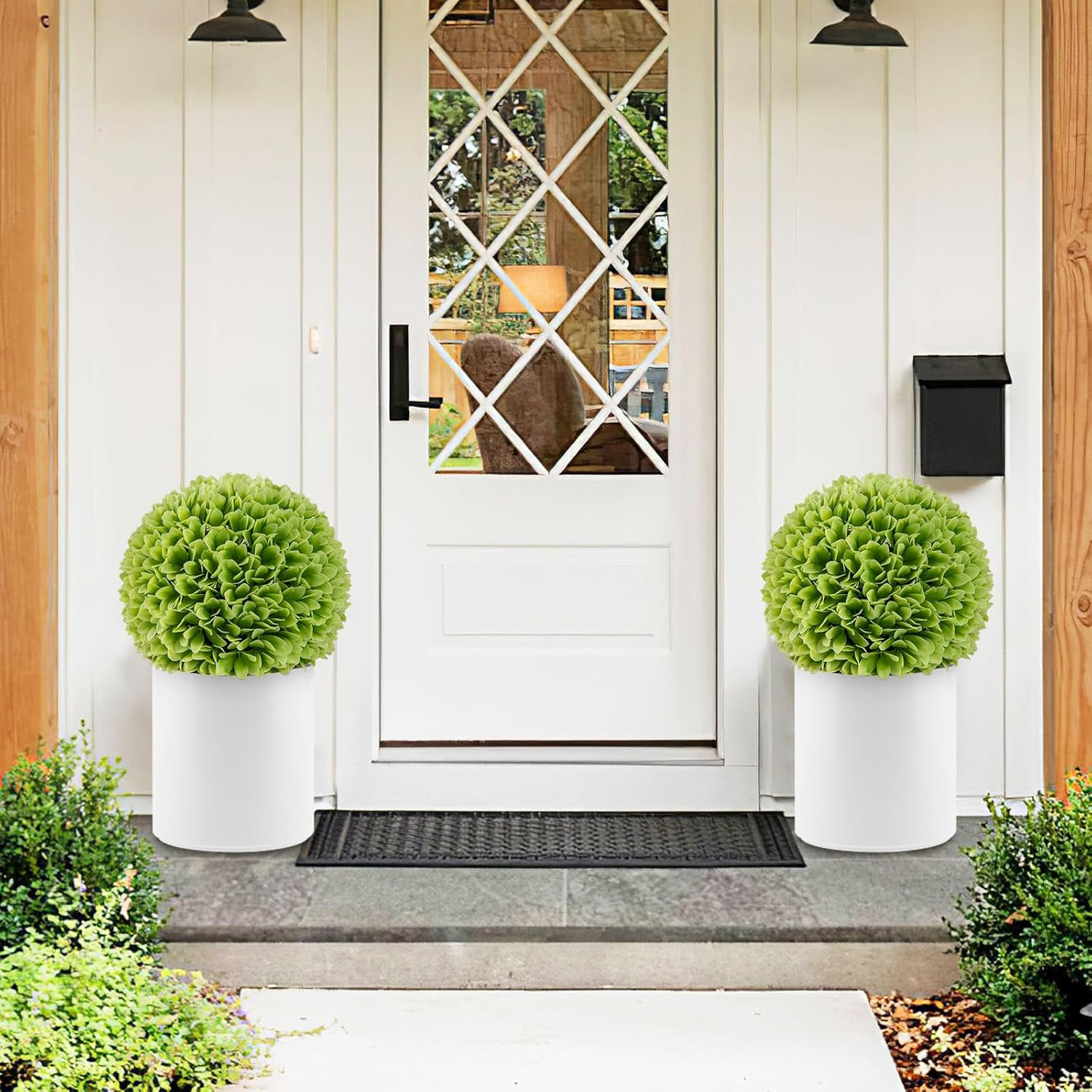 11” Faux Boxwood Balls, 2 PCS Artificial Plant Topiary Ball W/Reliable Sun-Prote