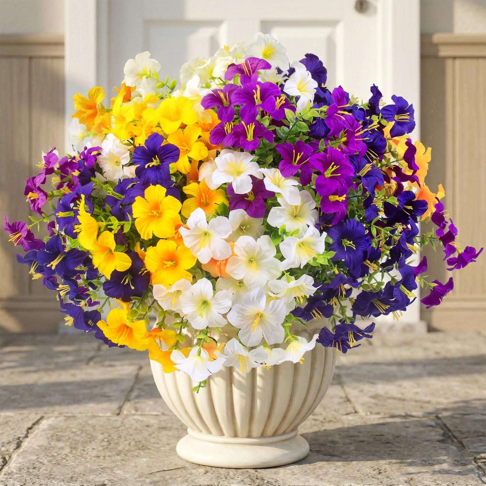 16 Pcs Faux Petunias Artificial Flowers For Outdoors, UV Resistant Fake Petun…