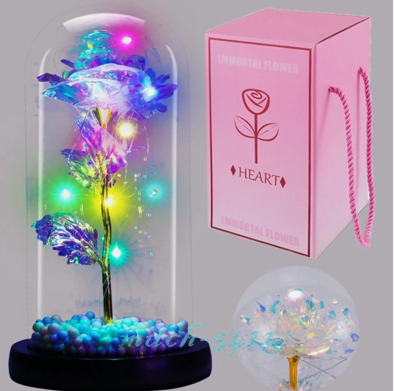 Forever Galaxy Rose In Glass Dome Eternal LED Light Flower Valentine’s Day Gift.