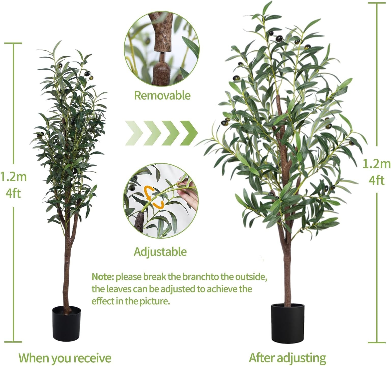 Artificial Olive Tree, 4FT Tall Faux Olive Trees 48in Outdoor Fake Potted Sil…