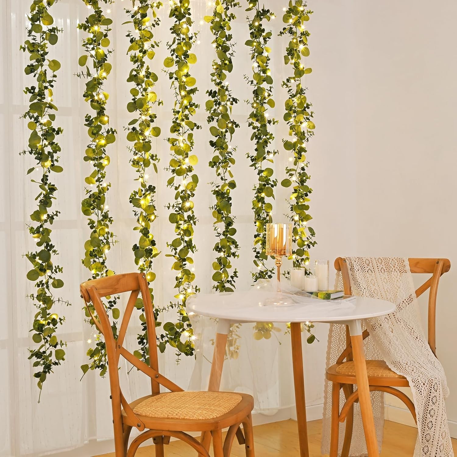 Packs 6FT Artificial Eucalyptus Garland with LED Light String, Faux Greenery