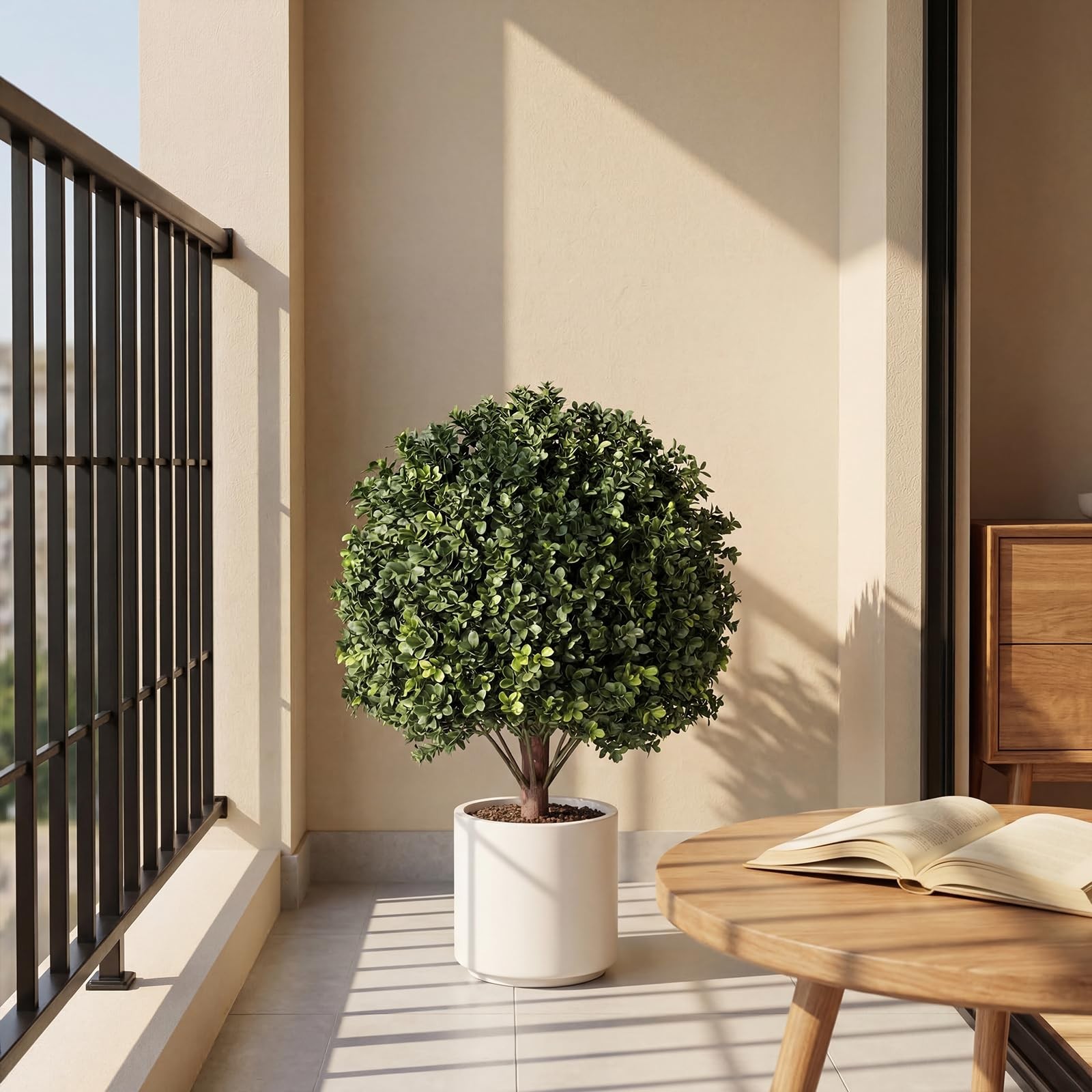 26″ Artificial Boxwood Topiary Tree with Ground Spikes, 2 Pack UV Resistant F…