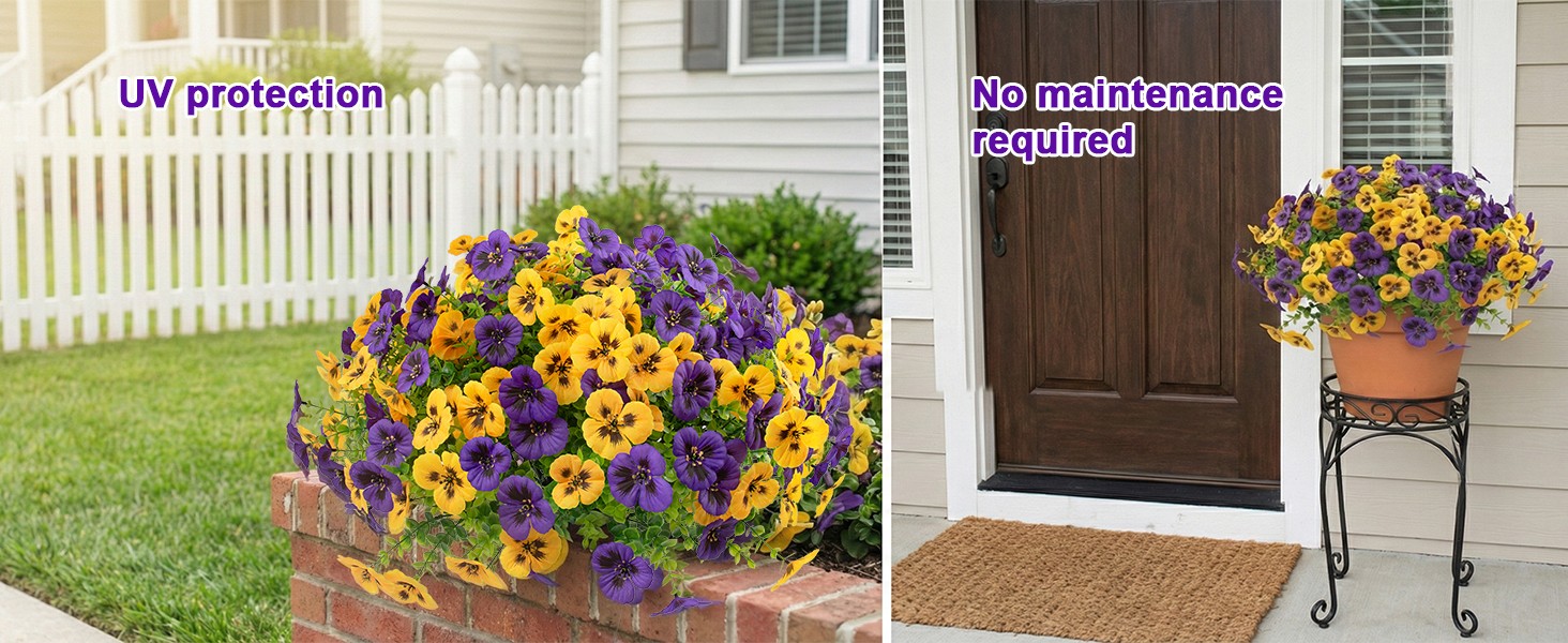 18 Pcs Artificial Fake Pansy Flowers for Outdoor, Faux UV Resistant Silk Pansies