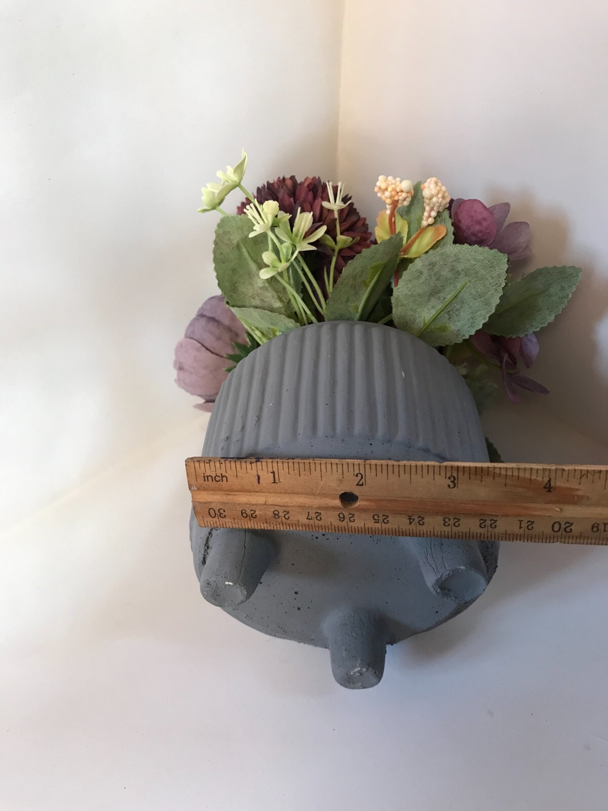 Artificial Silk Purple Hydrangea Peony Bouquet Flowers In Cement Grey Vase New