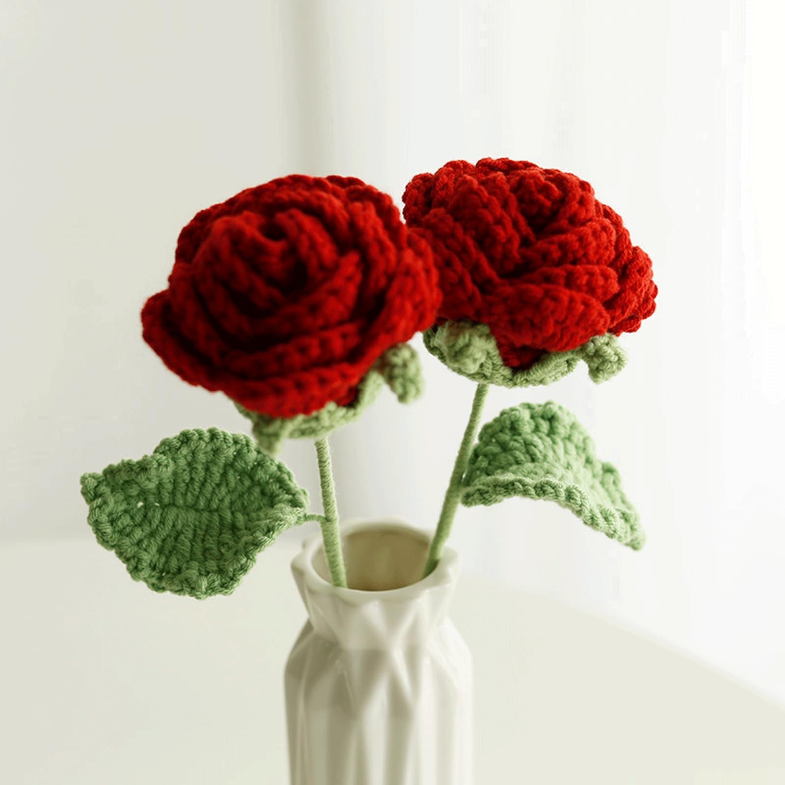 3PCS Crochet Rose Bouquet Hand Knitted Flower Gift Valentine Mothers Day