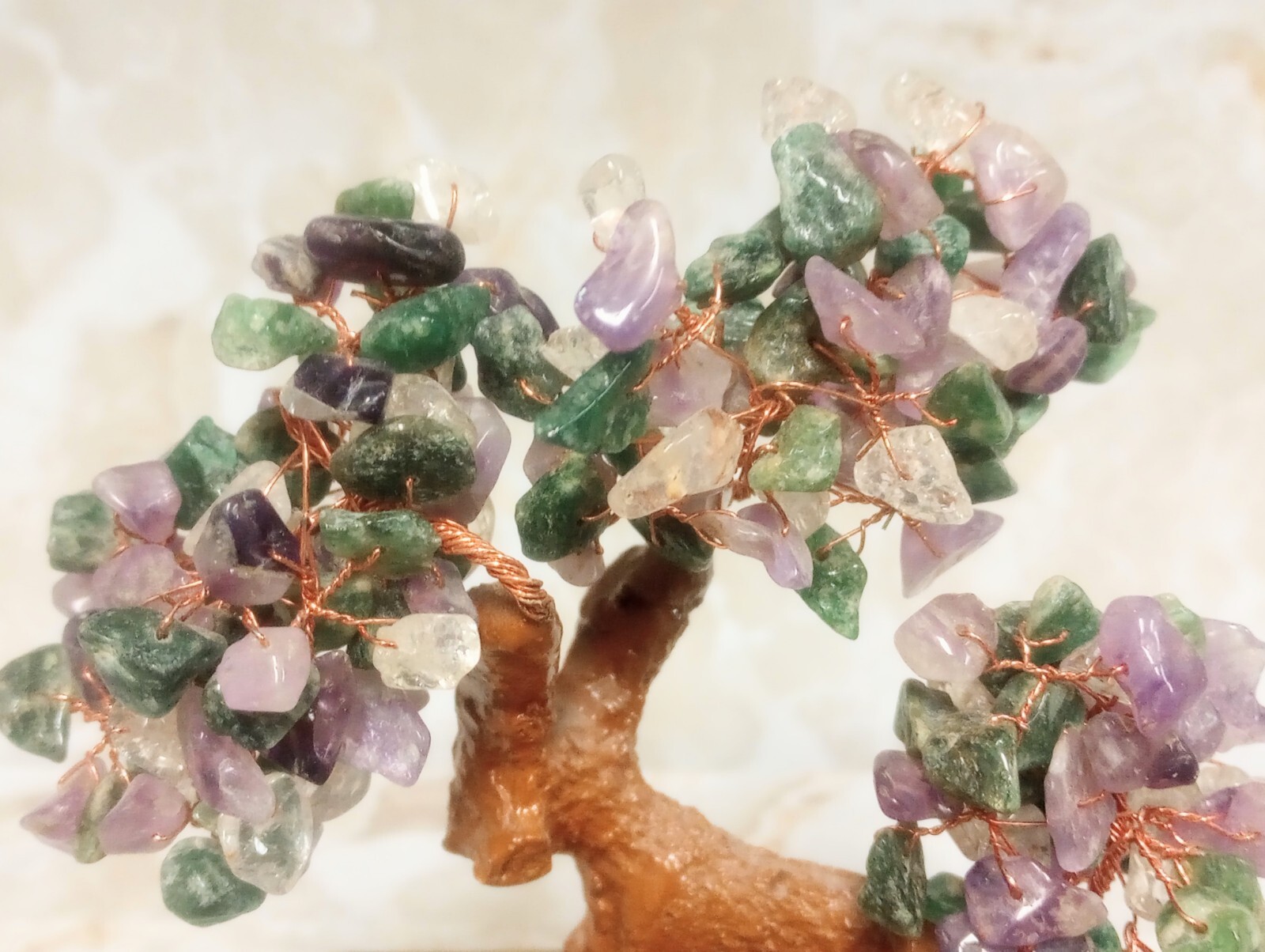 Japanese Amethyst Quartz Gemstone Bonsai Tree In Stone Pot 5.5″