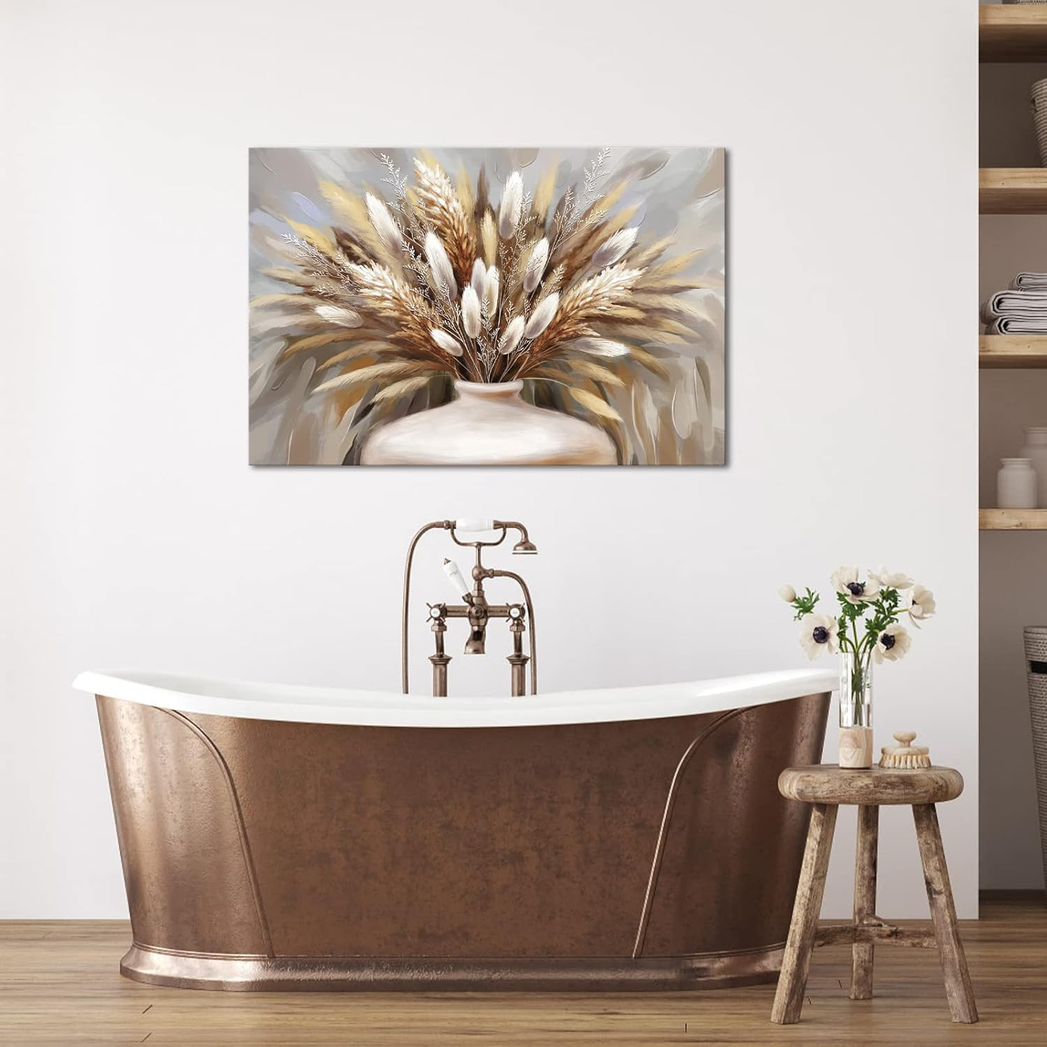 Boho Pampas Grass Wall Art – Framed Canvas Print for Home Decor 24×36 Inch