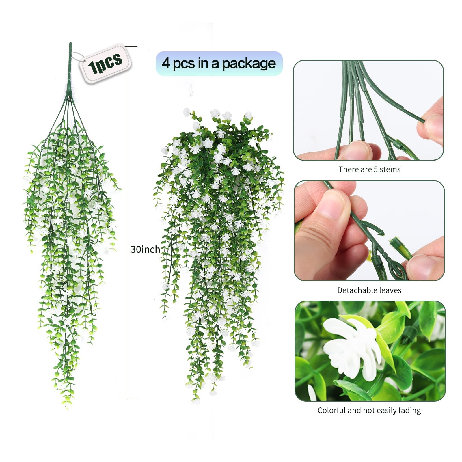 4pcs Fake Hanging Plants Realistic Artificial Outdoor Flowers Hanging Greener…