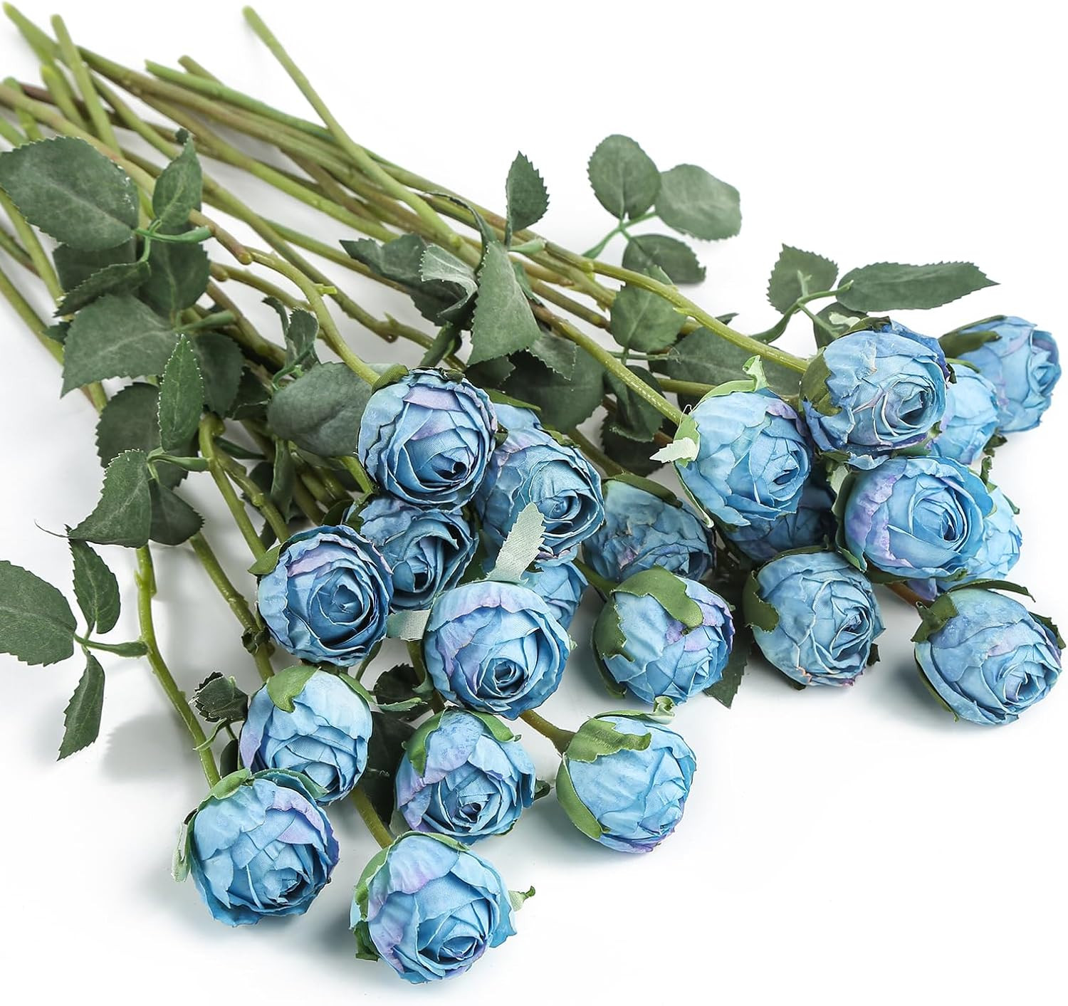 24pcs Artificial Vintage Roses Fake Mini Silk Rose Flowers with Long Stem for DI