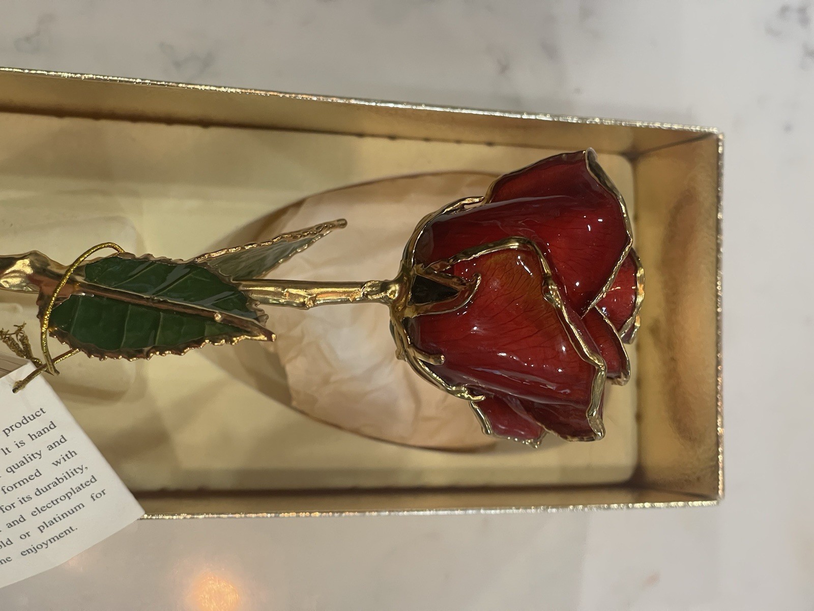 NEW GIFT BOXED RED Lacquer Dipped 24K Gold Rose