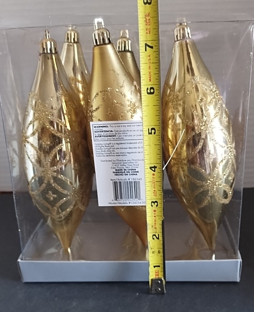 Holiday Living Set Of 6 Gold Christmas Tree Holiday Ornaments Shatter Resistant