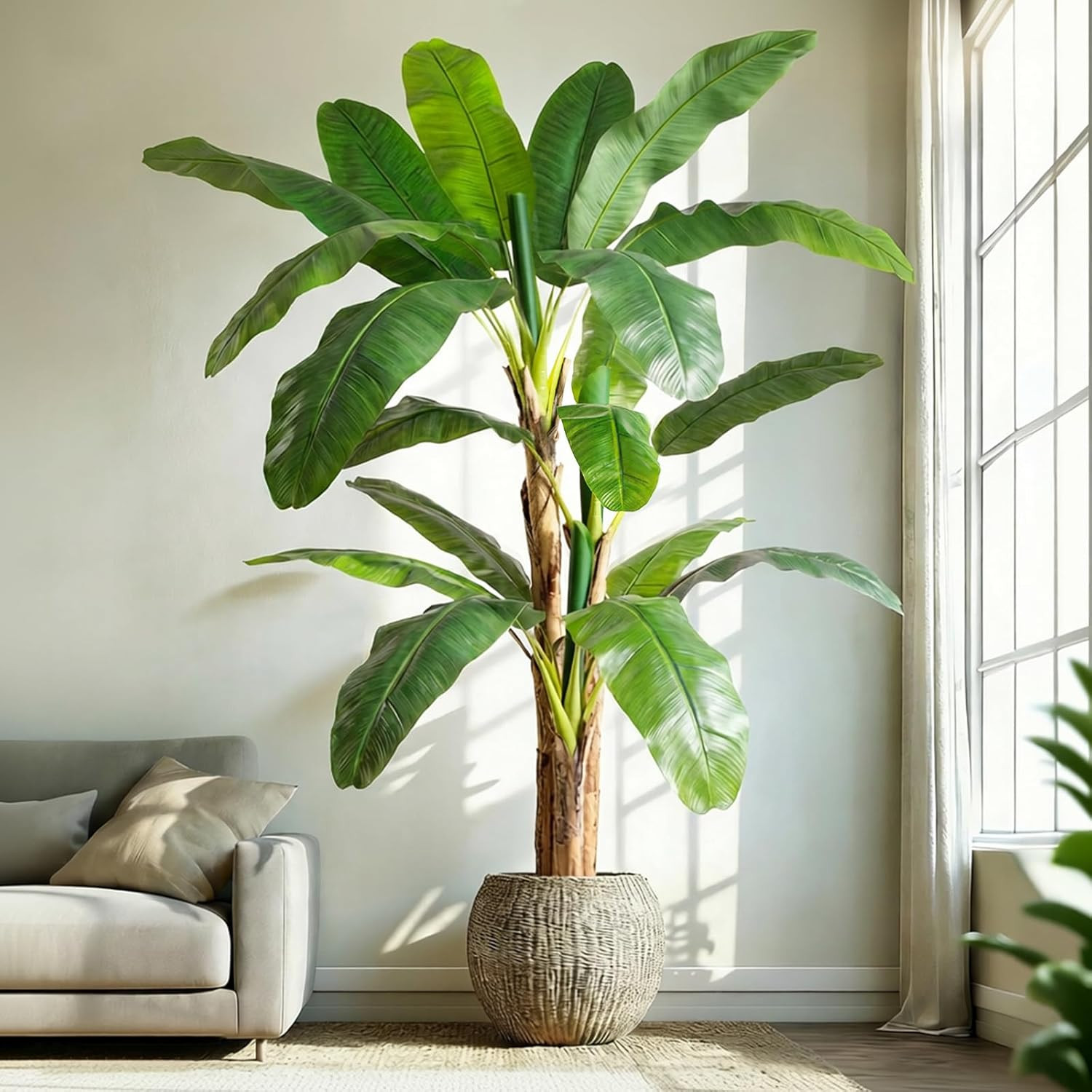7Ft Extra Tall Artificial Banana Tree, Fake Banana Leaf Plant with 19 Faux Banan