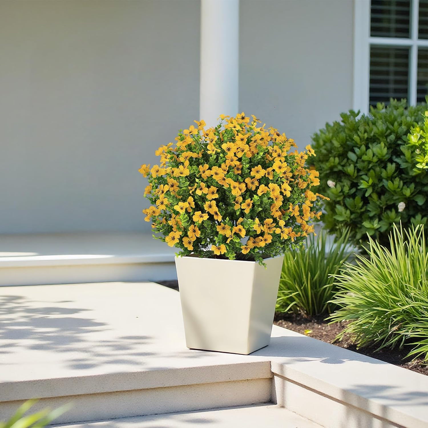 24″ UV Resistant Faux Yellow Daisy Mums – Set of 2 Potted Outdoor Plants