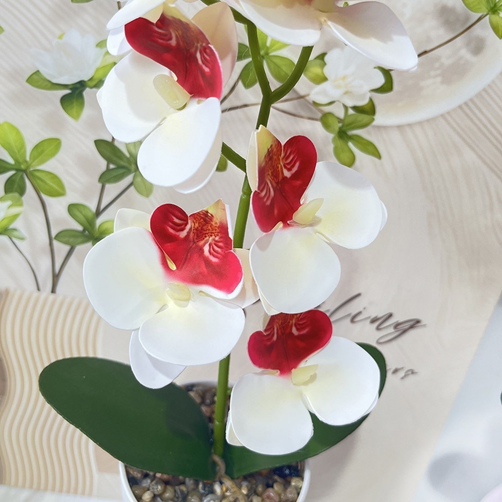 Life-Like 7-Bloom Artificial Orchid in Stylish White Stone Pot 11.81 in