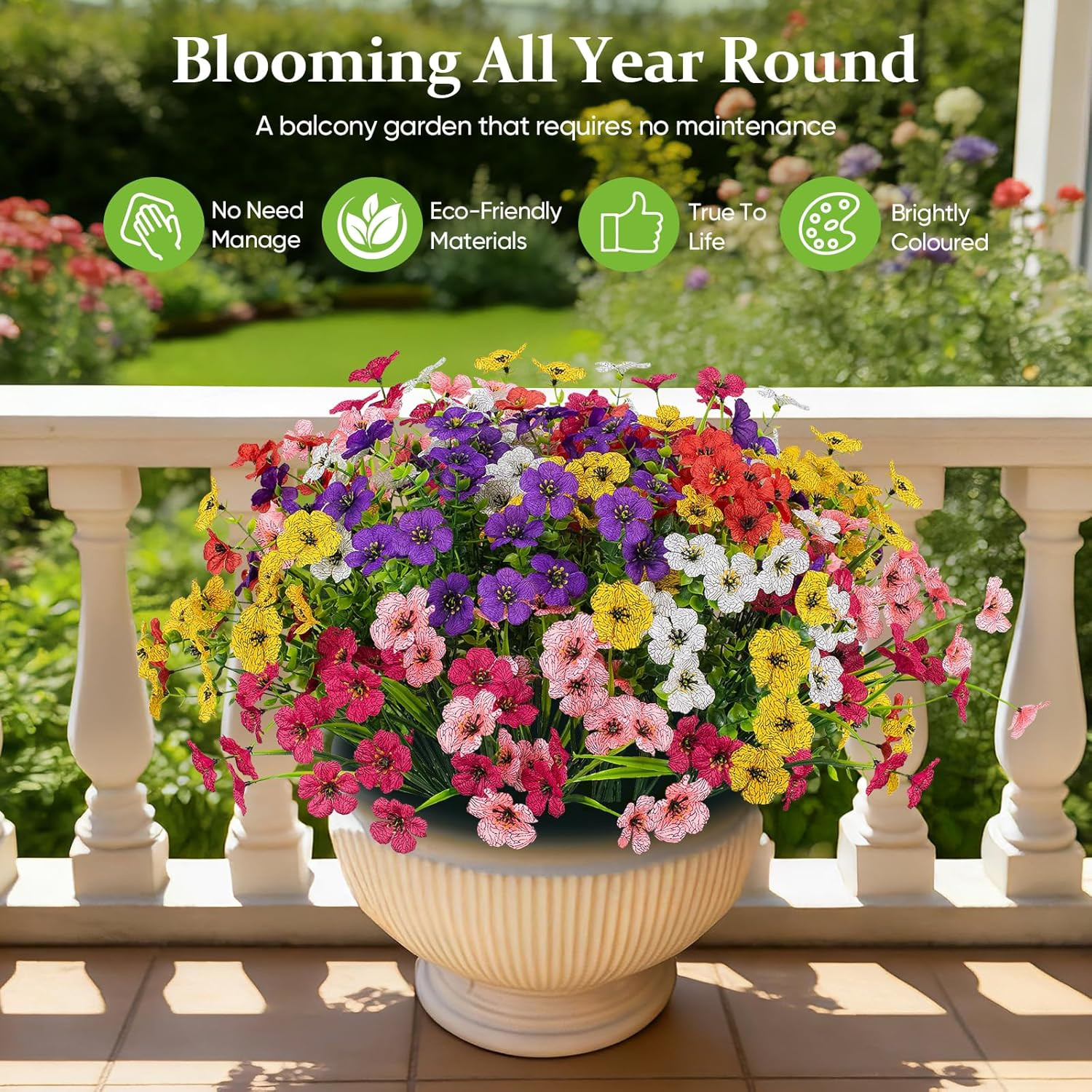 24 Bundles Lifelike Outdoor Artificial Flowers, UV Protected No Fade Fake Silk P