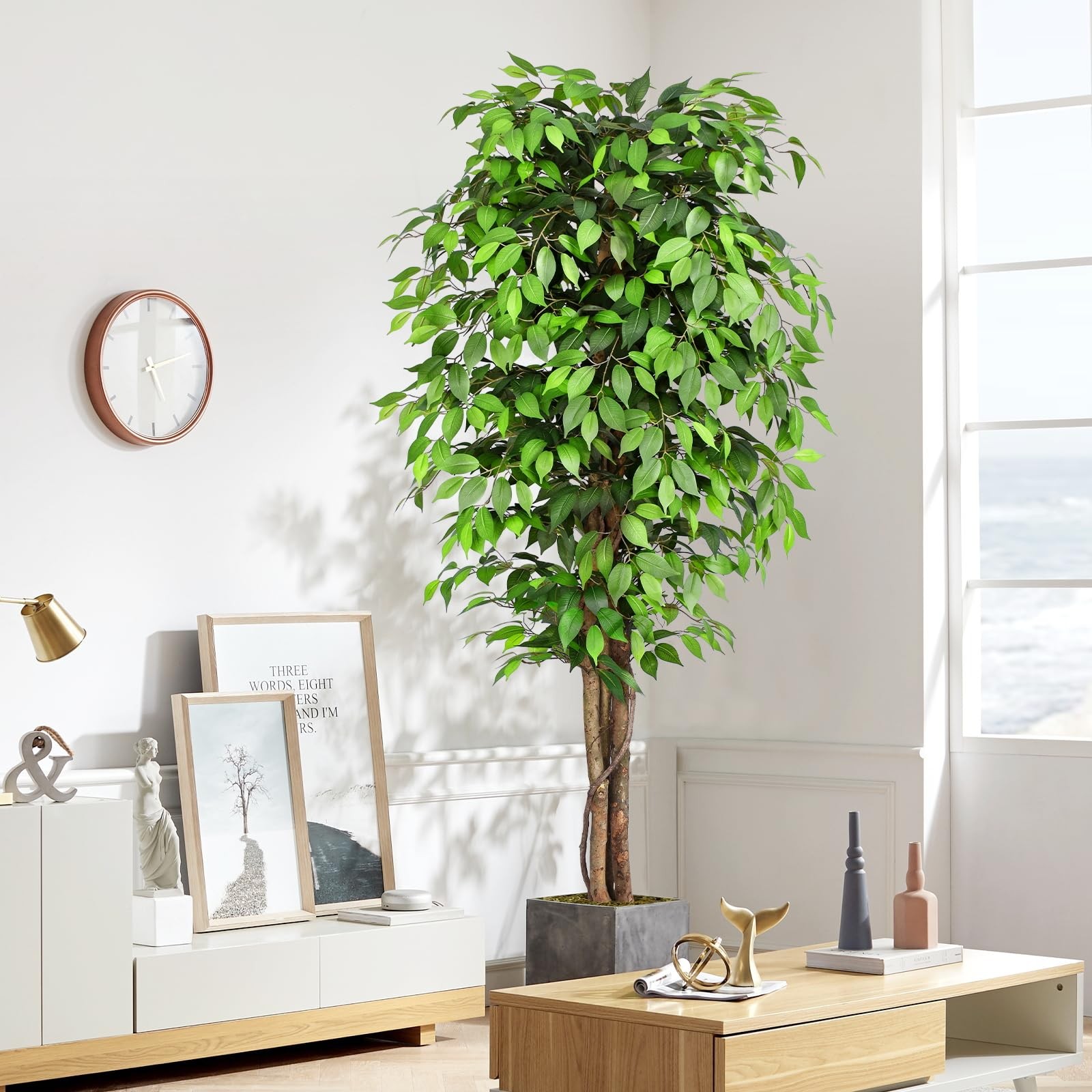 7ft Large Ficus Artificial Trees with Natural Curved Trunks, 84″ Tall Lush Fa…