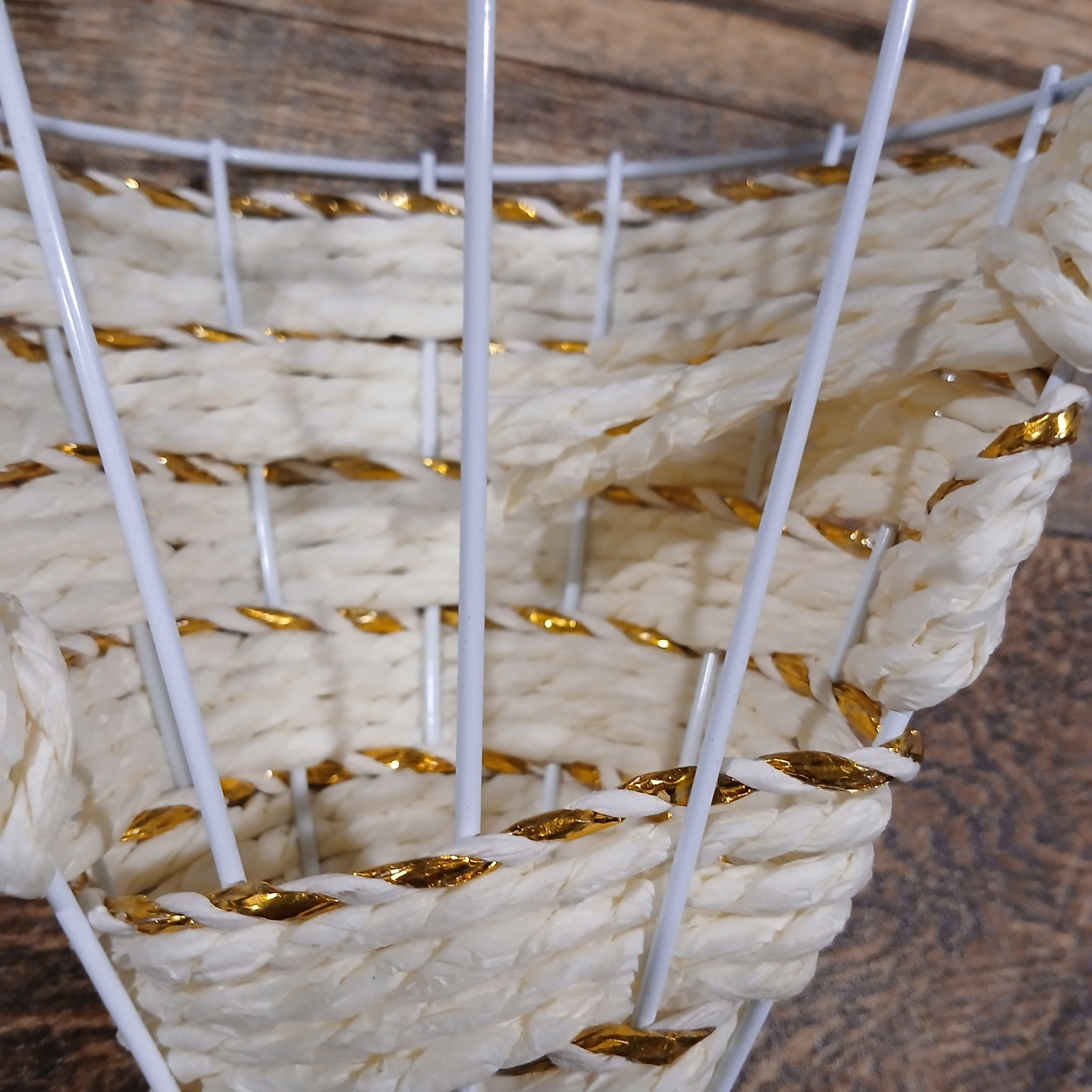 Set of 2 Wall Hanging Cone/Basket. Display Flowers. Cream & Gold