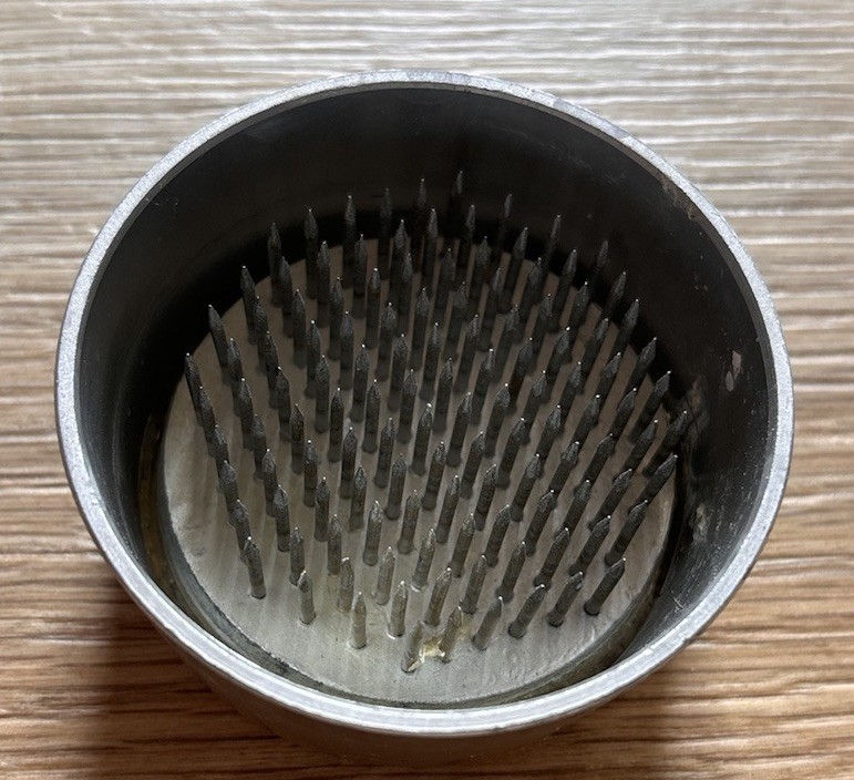 Crate & Barrel Flower Floral Arranger 2.5 Inch Round Spiked Aluminum Frog