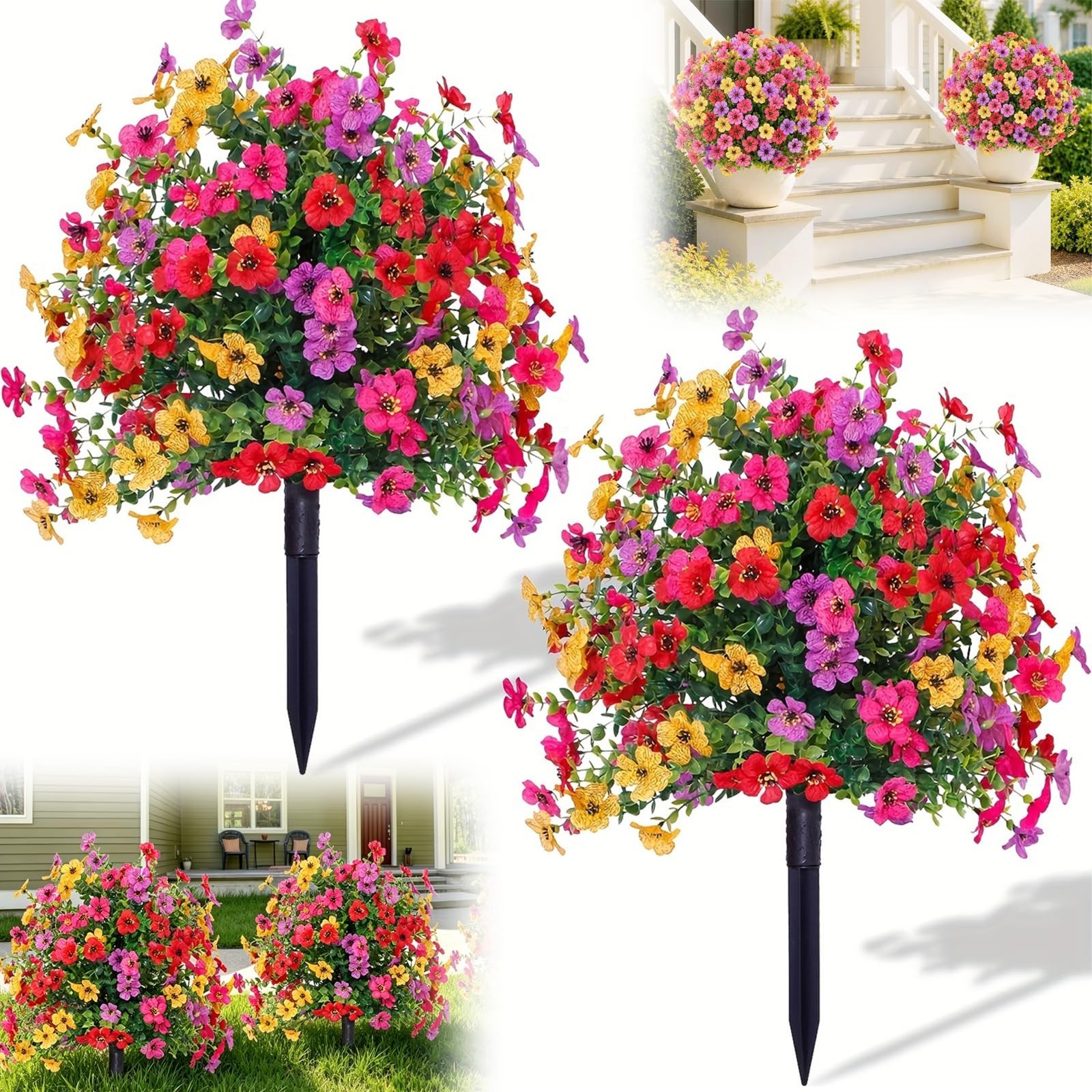 2PCS 20″ UV Resistant Artificial Topiary Balls – Faux Flowers for Indoor/Outdoor