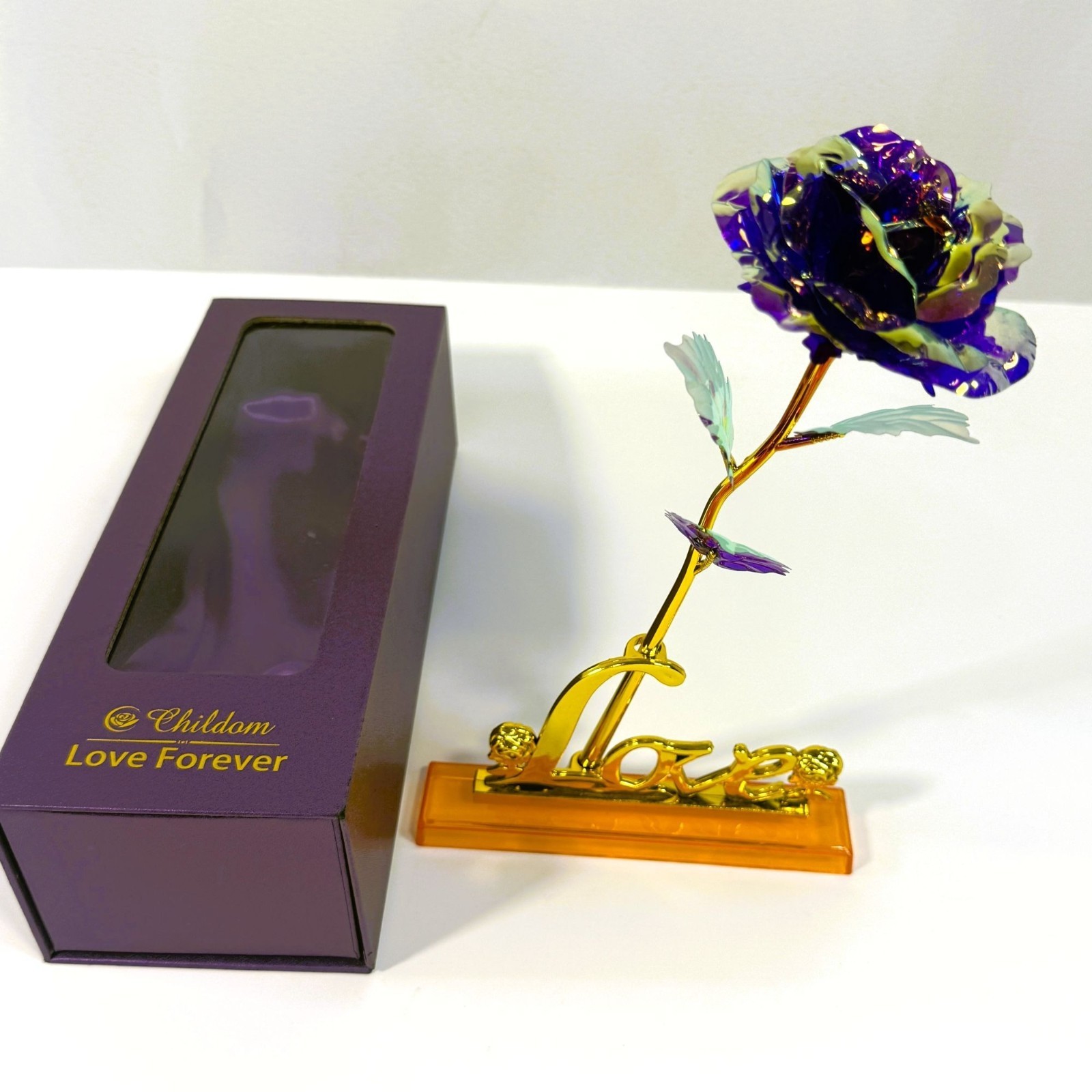 Purple Gold Dipped Rose Forever Flower Love Gift Display New In Box