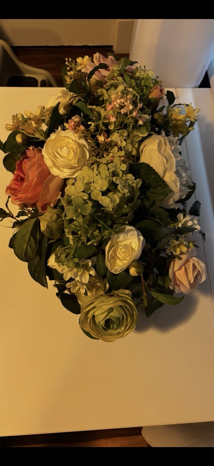 Large Elegant PINKS Flower Arrangement In Antique Brass Victorian Centerpiece