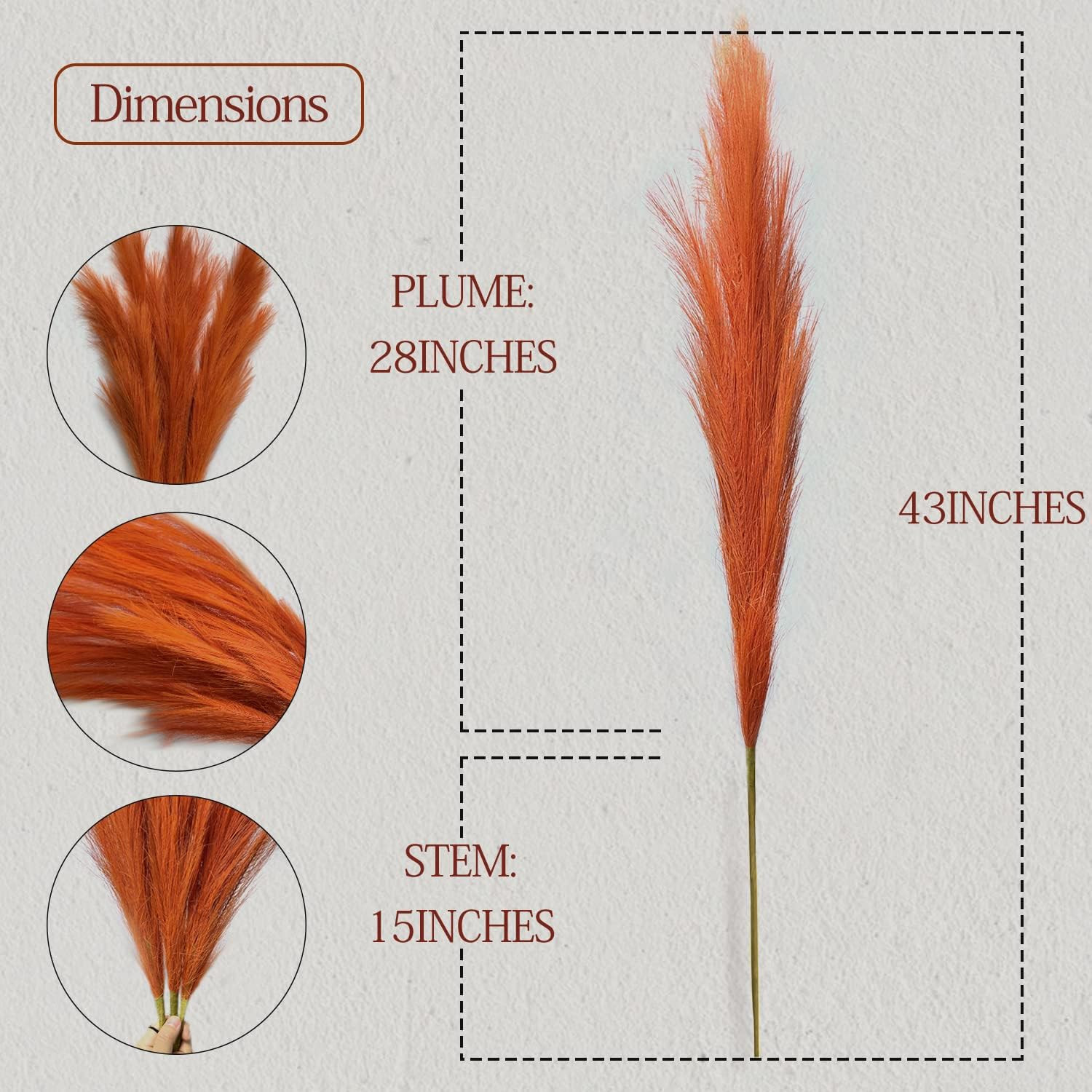Faux Pampas Grass, 3PCS Large Tall 43” Fluffy Artificial Fake Pompous Grass for
