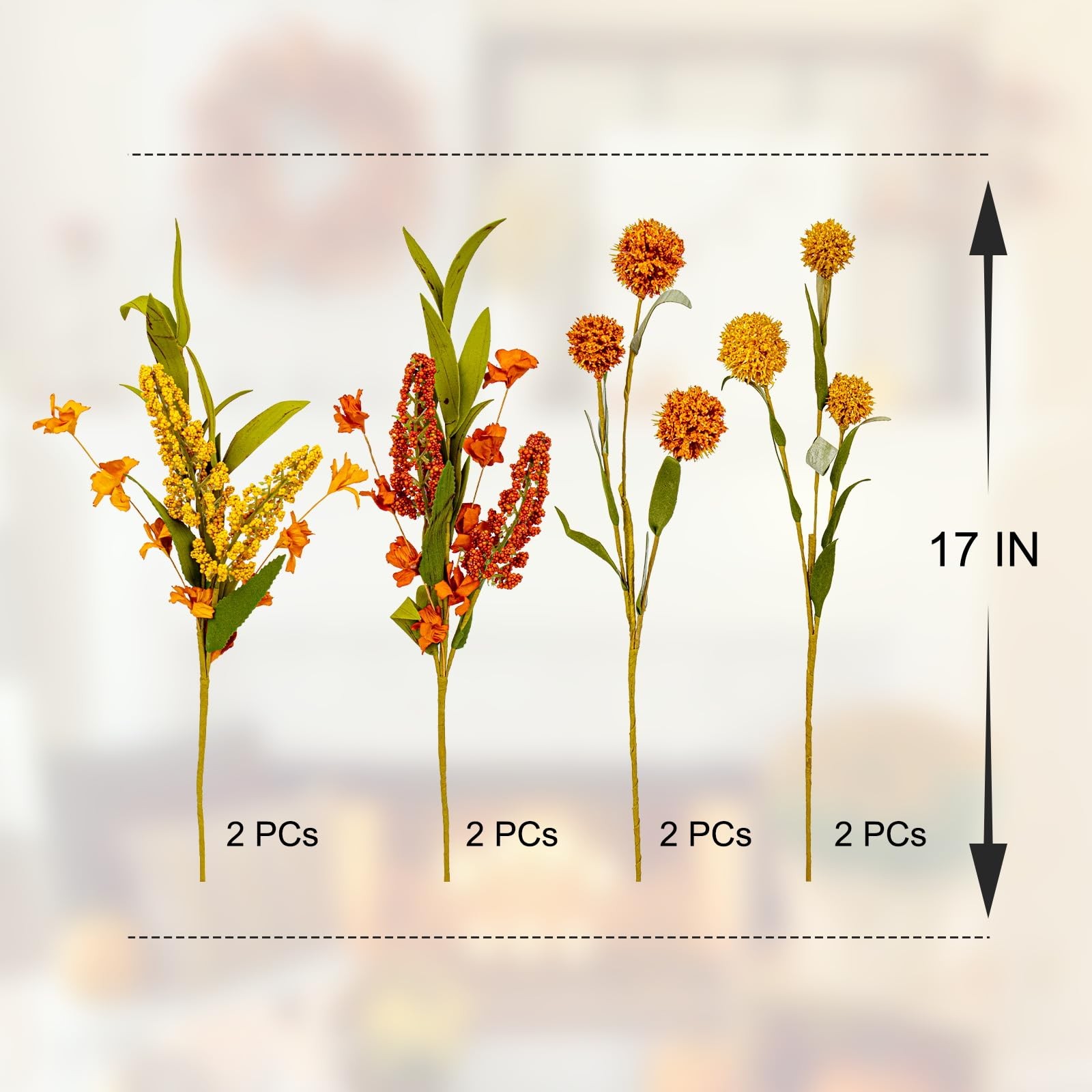 17 Inches Boho Autumn Flowers 8 PCs Faux Fall Flower Stems Rustic Fall Floral…