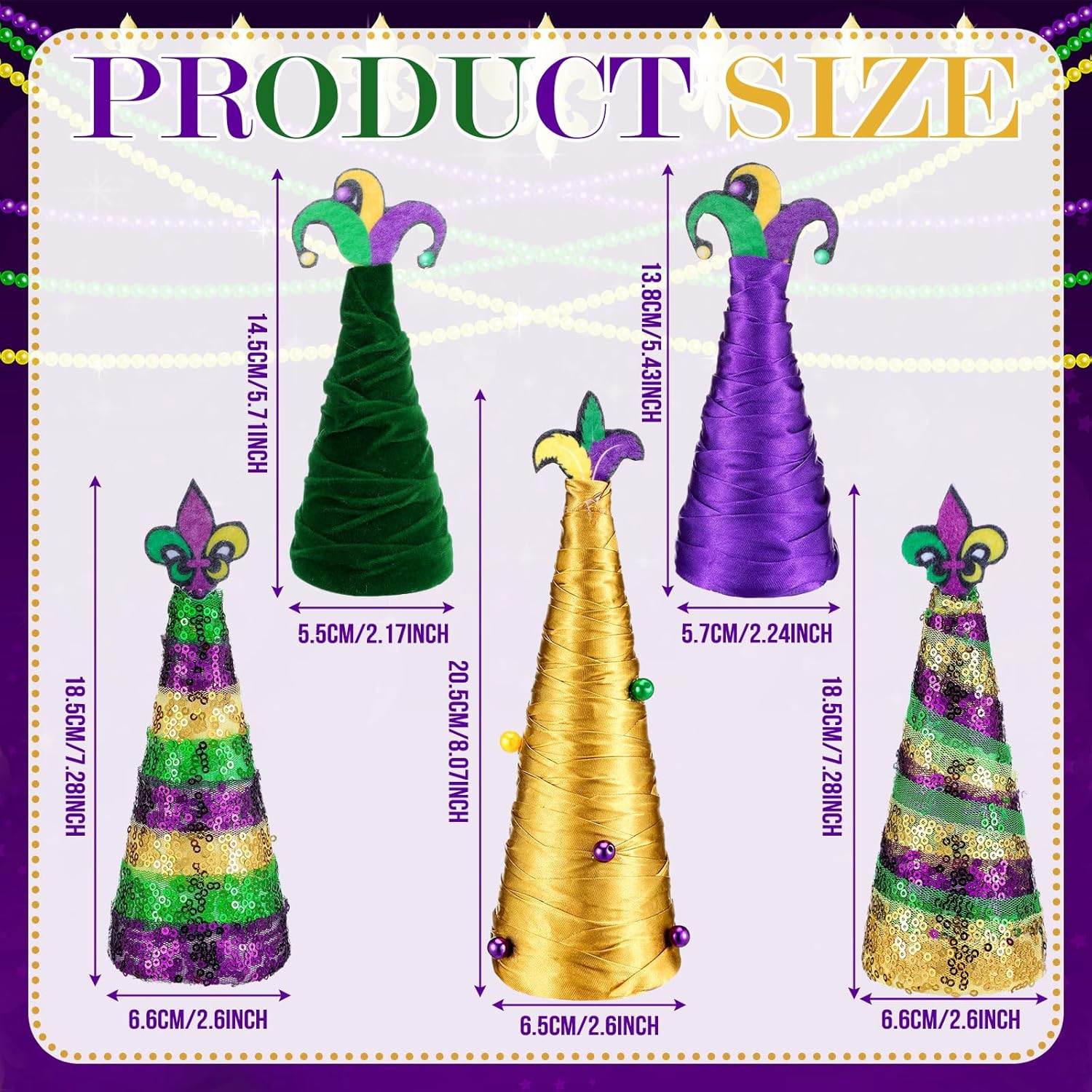 5 Pcs Mardi Gras Decorations Cone Tree Table Decor Yarn Wrapped Purple Green Gol