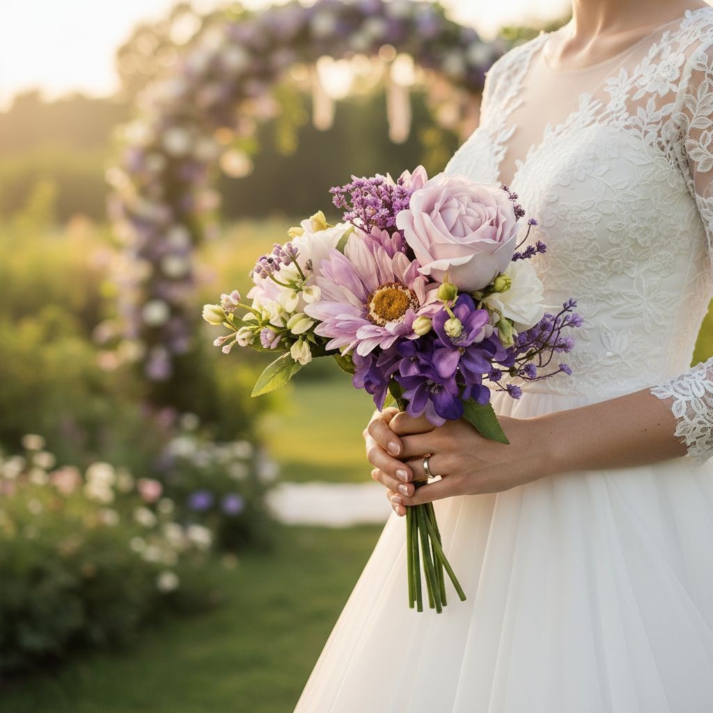 Lavender Purple Artificial Bouquet Real Touch Roses Gerbera Daisy Wedding Bouque