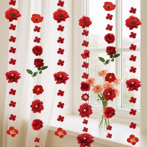 6 Pack Valentine’s Day Garlands 50ft Artificial Red Rose Hanging Decoration