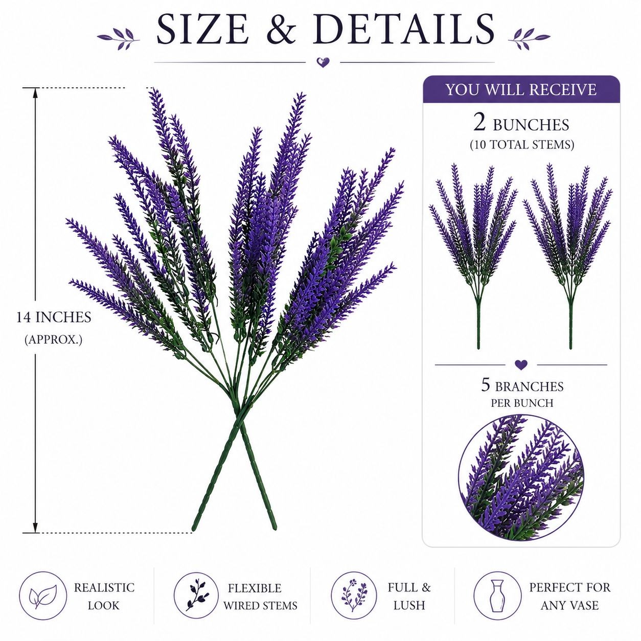 Purple Faux Lavender Stems Artificial Salvia Flowers Faux Greenery Picks French