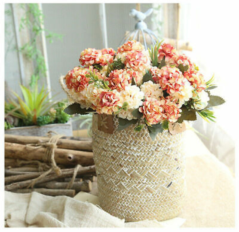 Artificial Hydrangea Flowers 10 Heads Silk Bouquet for Home Wedding Decor