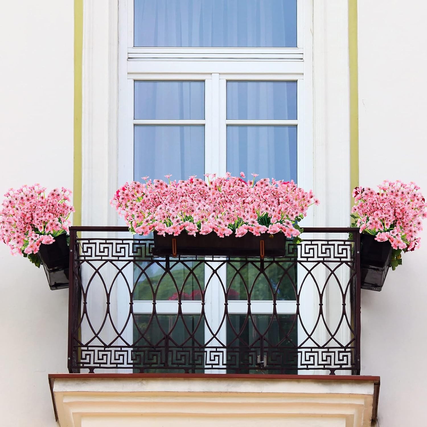 Pink Artificial Flowers 24 Pcs UV Resistant Silk Faux Outdoor Decoration