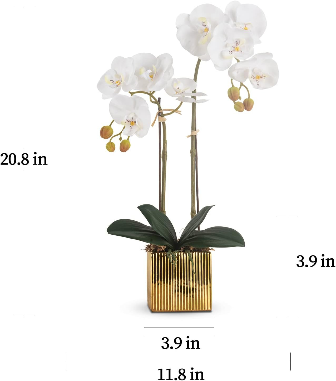 Realistic White Orchid Flowers in Ceramic Pot for Home Decor Centerpiece