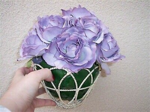 Dozen roses dusky purple lavender silk fabric plant flowers basket shabby chic