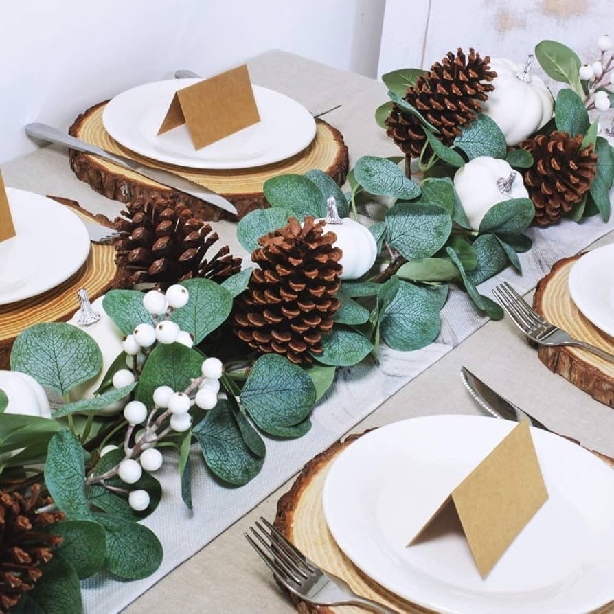 White Pumpkin Garland Artificial Eucalyptus Garland 6’ Long