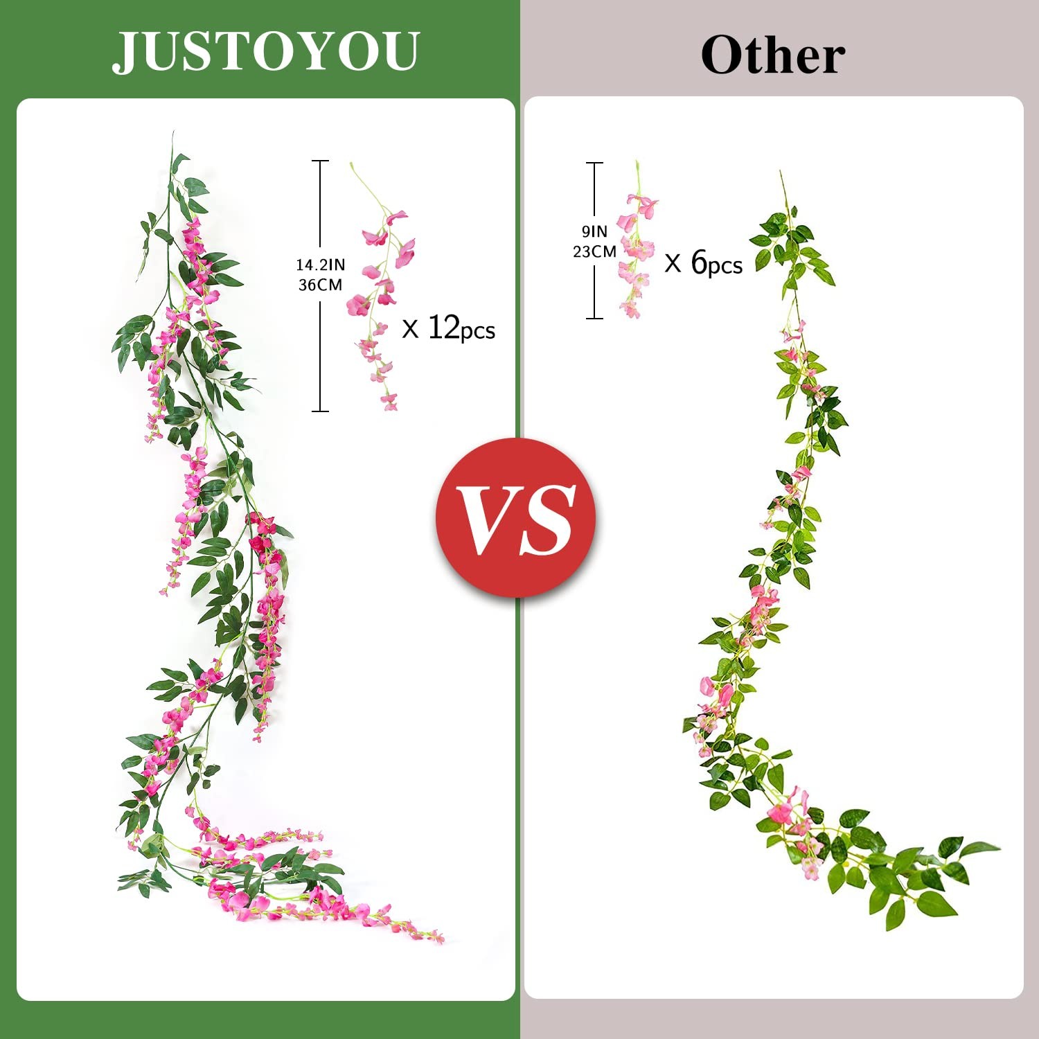 JUSTOYOU 3PCS 7FT 12 Stem Artificial Wisteria Vine Garland Fake Flower Wister…