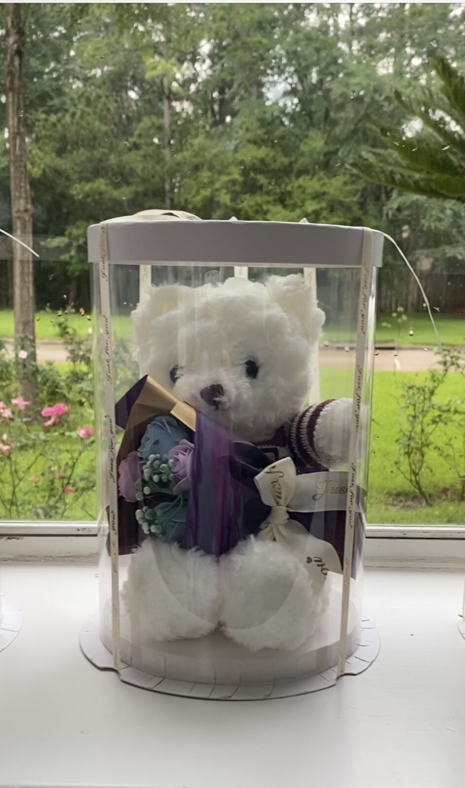 Artificial Forever Soap Rose Bouquet with stuffed Bear