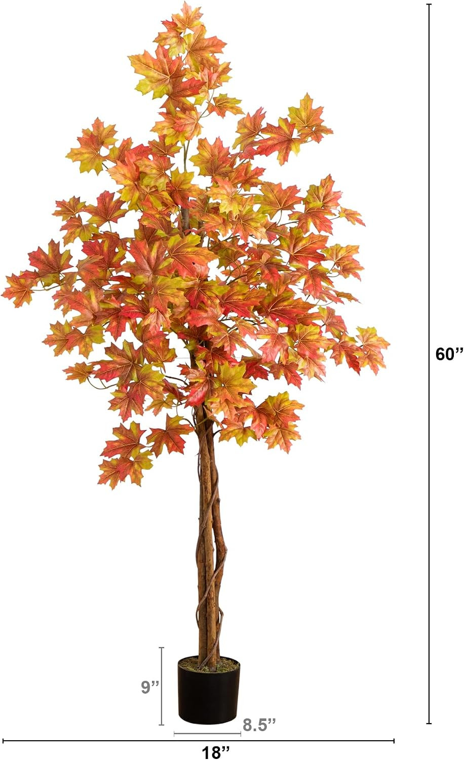 5-FT Deluxe Autumn Artificial Maple Tree, Faux Fall Décor for Home, Decorations