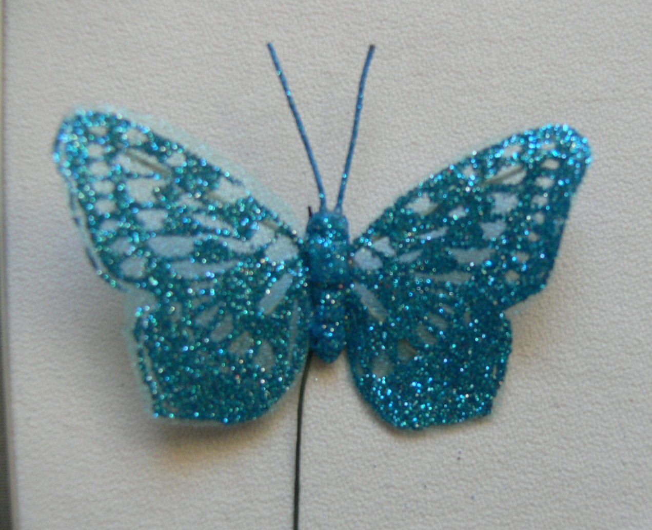 BUTTERFLY Pk 12 Piece CAPRI BLUE – 40x65mm – Antennae’s + Stem 12cm long – KSCRT