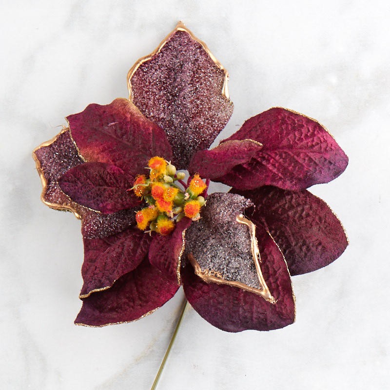 Set of 3 Purple Velvet Artificial Poinsettia Stems