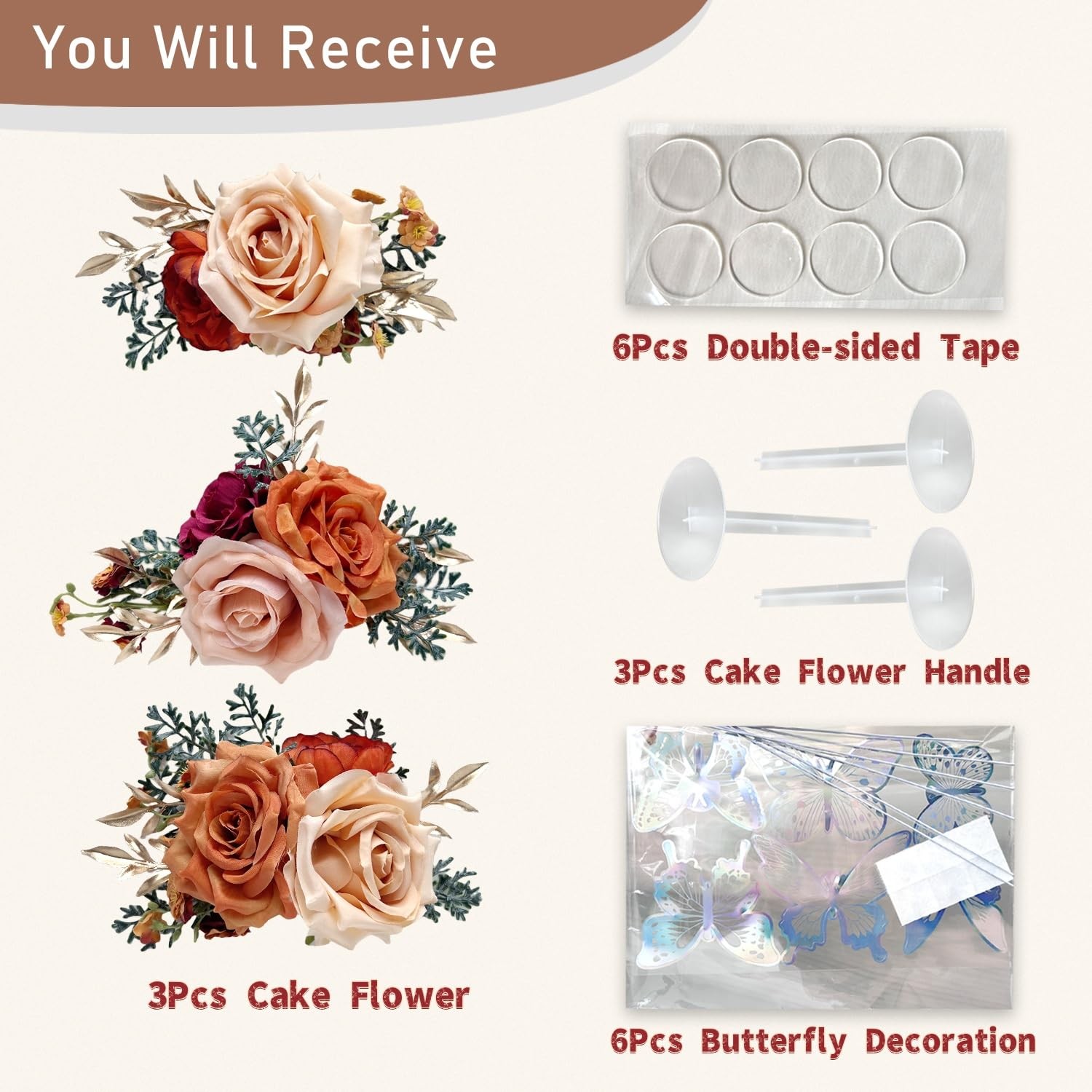 Pre-Made Burnt Orange Silk Flowers for Cakes Decorations Sunset Terracotta Ar…