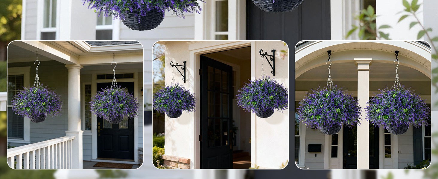 Artificial Eucalyptus & Lavender Hanging Basket (2 Pieces) – Realistic Fake