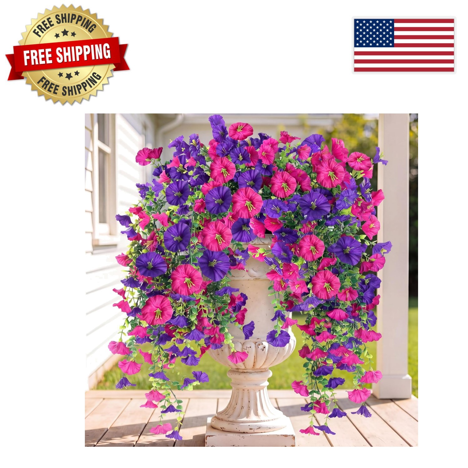 Lifelike Purple & Magenta Faux Hanging Flower Plants – Indoor & Outdoor Use